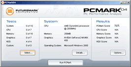 Imagen del aspecto del men principal del PCMark 2004