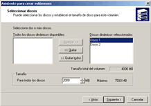 Imagen de que seleccionamos 2000 Mb por disco