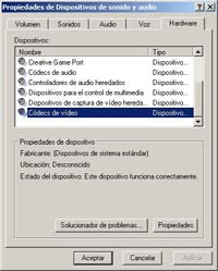 Propiedades de dispositivos de vdeo y audio