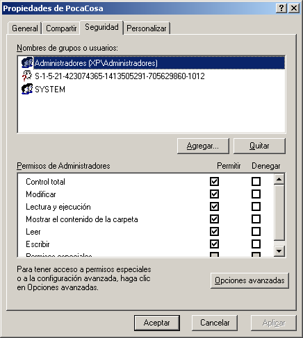 Interfaz grfica de configuracin de permisos