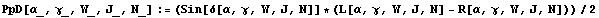 PpD[α_, γ_, W_, J_, N_] := (Sin[δ[α, γ, W, J, N]] * (L[α, γ, W, J, N] - R[α, γ, W, J, N]))/2