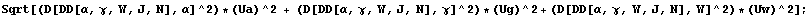 Sqrt[(D[DD[α, γ, W, J, N], α]^2) * (Ua)^2 + (D[DD[α, γ, W, J, N], γ]^2) * (Ug)^2 + (D[DD[α, γ, W, J, N], W]^2) * (Uw)^2] ;