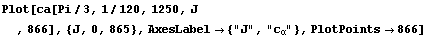 Plot[ca[Pi/3, 1/120, 1250, J, 866], {J, 0, 865}, AxesLabel {"J", c   ...                                                                                             α
